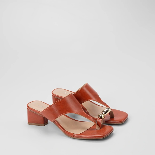 Tamanco Feminino Penélope Salto Geométrico Detalhe Bold Laranja