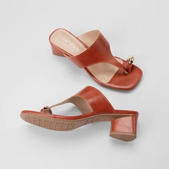 Tamanco Feminino Penélope Salto Geométrico Detalhe Bold Laranja
