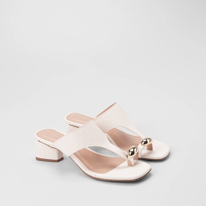 Tamanco Feminino Penélope Salto Geométrico Detalhe Bold Textura Cobra Off White