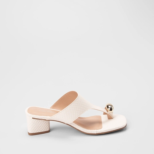 Tamanco Feminino Penélope Salto Geométrico Detalhe Bold Textura Cobra Off White