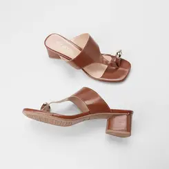 Tamanco Feminino Penélope Salto Geométrico Detalhe Bold Marrom