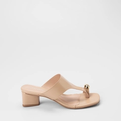 Tamanco Feminino Penélope Salto Geométrico Detalhe Bold Bege