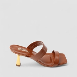 Tamanco Feminino Gabriela Salto Estilizado Dourado Marrom