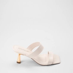 Tamanco Feminino Gabriela Salto Estilizado Dourado Off White