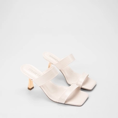 Tamanco Feminino Gabriela Salto Estilizado Dourado Off White