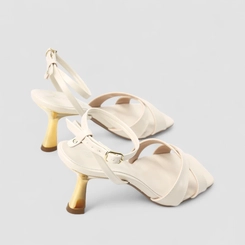 Sandália Feminina Gabriela Salto Taça Dourado Multi Tiras Off White