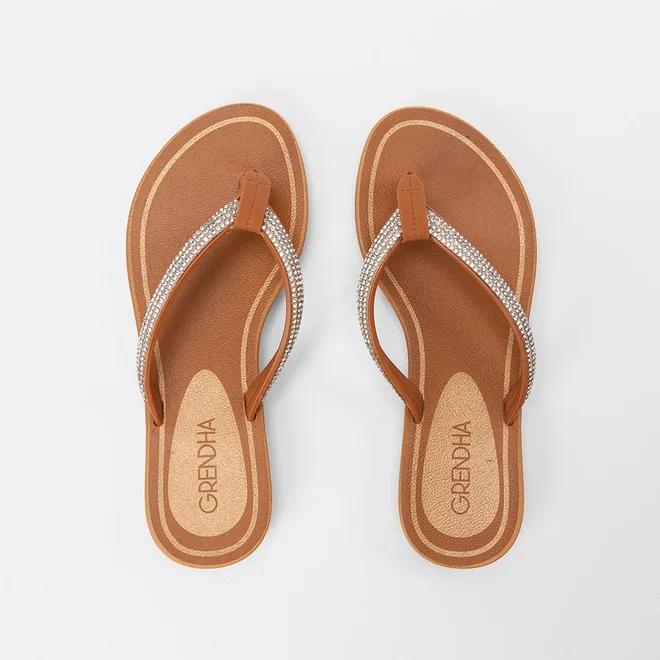 Chinelo Feminino Grendha Detalhe Strass Marrom