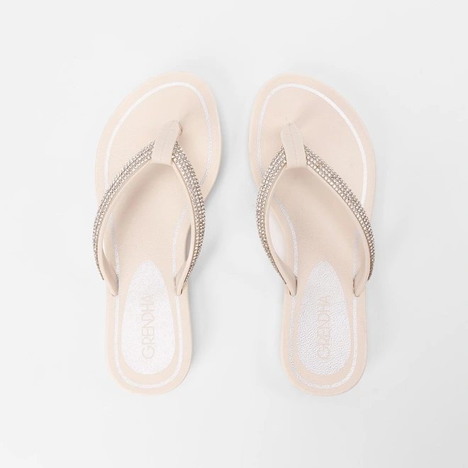 Rasteira Feminina Grendha Tiras Strass Off White