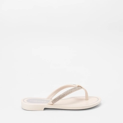 Rasteira Feminina Grendha Tiras Strass Off White