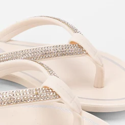 Rasteira Feminina Grendha Tiras Strass Off White