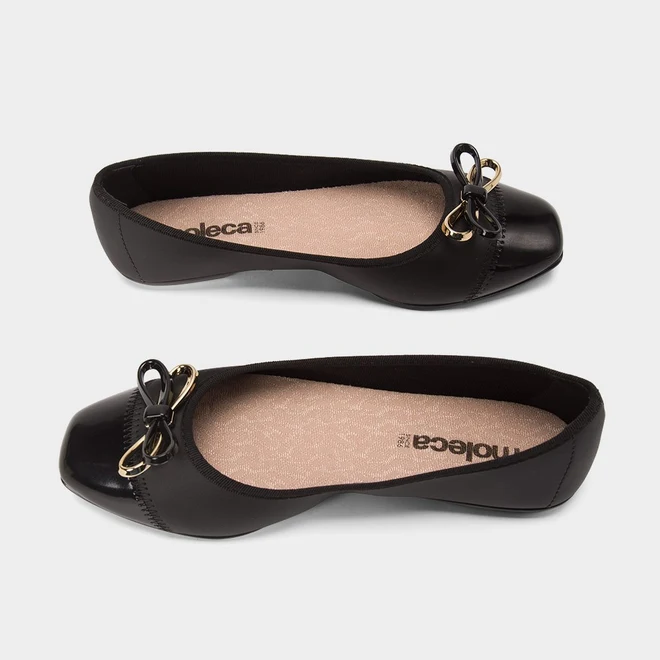 Sapatilha Feminina Moleca Detalhe Laço Duplo Verniz Preto