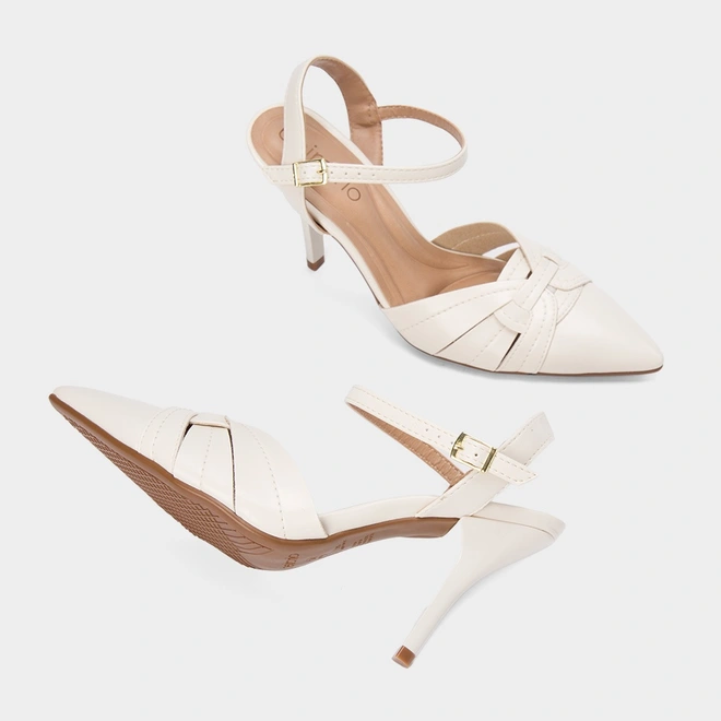 Scarpin Slingback Feminino Beira Rio Salto Fino Alto Off White