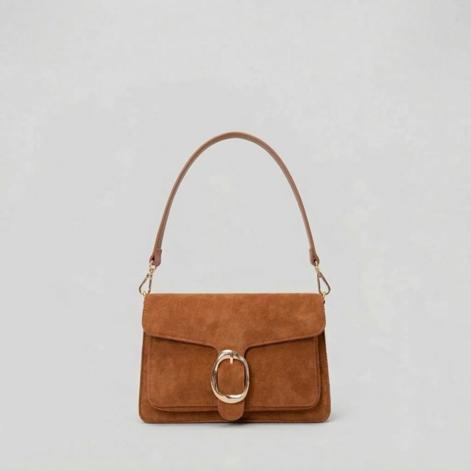 Bolsa Transversal Gabriela Média Suede Detalhe Fivela Caramelo