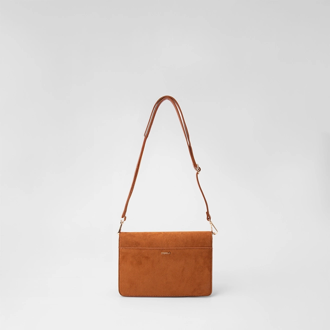 Bolsa Transversal Gabriela Média Suede Detalhe Fivela Caramelo