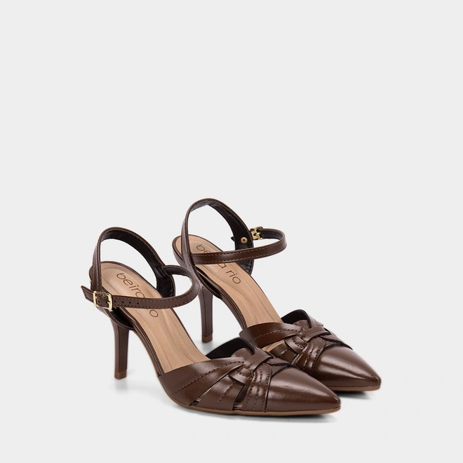 Scarpin Slingback Feminino Beira Rio Salto Fino Alto Marrom