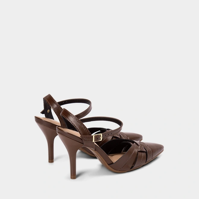 Scarpin Slingback Feminino Beira Rio Salto Fino Alto Marrom