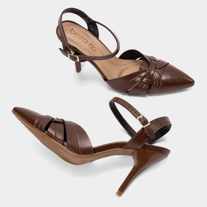 Scarpin Slingback Feminino Beira Rio Salto Fino Alto Marrom