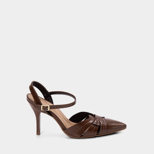 Scarpin Slingback Feminino Beira Rio Salto Fino Alto Marrom