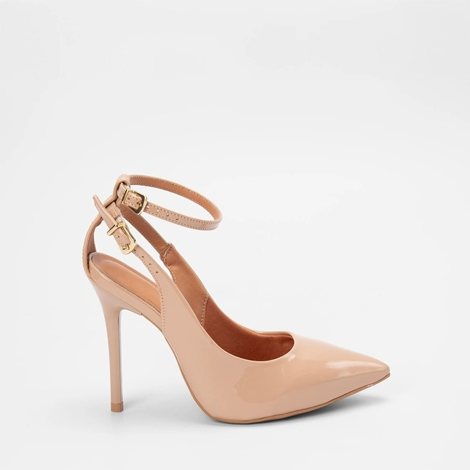 Scarpin Slingback Feminino Vizzano Salto Alto Fino Verniz Nude