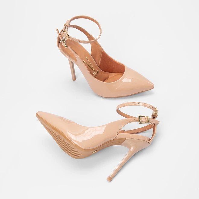 Scarpin Slingback Feminino Vizzano Salto Alto Fino Verniz Nude