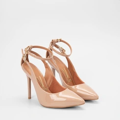 Scarpin Slingback Feminino Vizzano Salto Alto Fino Verniz Nude