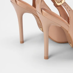 Scarpin Slingback Feminino Vizzano Salto Alto Fino Verniz Nude