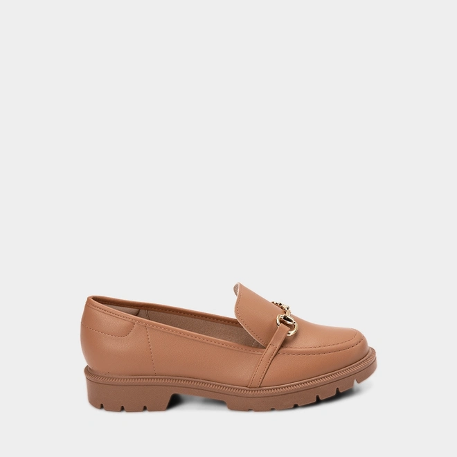 Mocassim Loafer Feminino Beira Rio Tratorado Detalhe Bridão Caramelo
