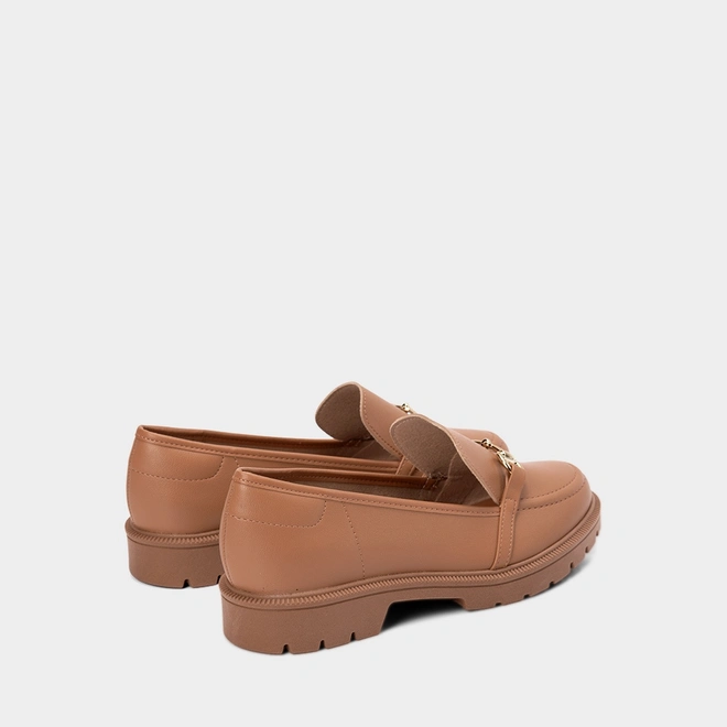 Mocassim Loafer Feminino Beira Rio Tratorado Detalhe Bridão Caramelo