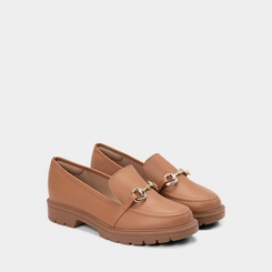 Mocassim Loafer Feminino Beira Rio Tratorado Detalhe Bridão Caramelo