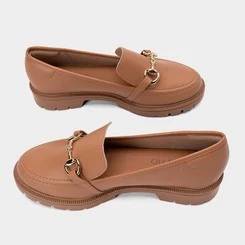 Mocassim Loafer Feminino Beira Rio Tratorado Detalhe Bridão Caramelo