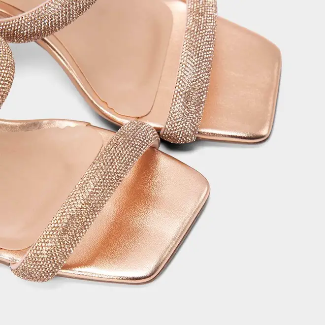Tamanco Feminino Gabriela Salto Fino com Brilhos Rose Dourado
