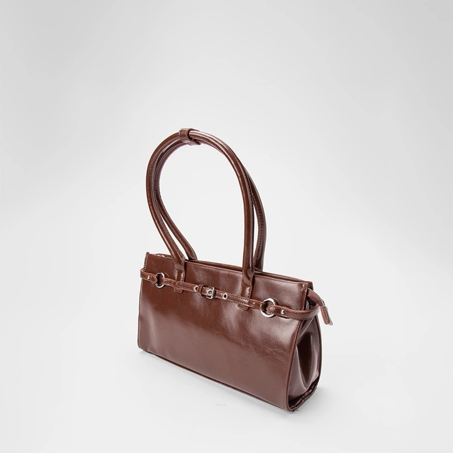 Bolsa Baguete Gabriela Grande Enfeite Fivela & Ilhós Marrom