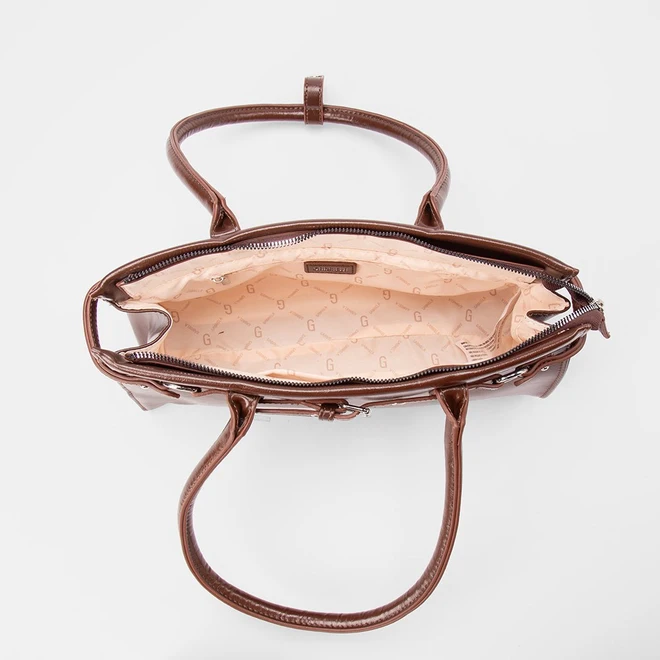 Bolsa Baguete Gabriela Grande Enfeite Fivela & Ilhós Marrom