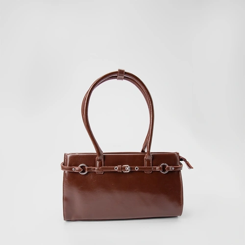 Bolsa Baguete Gabriela Grande Enfeite Fivela & Ilhós Marrom