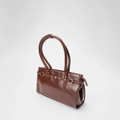 Bolsa Baguete Gabriela Grande Enfeite Fivela & Ilhós Marrom