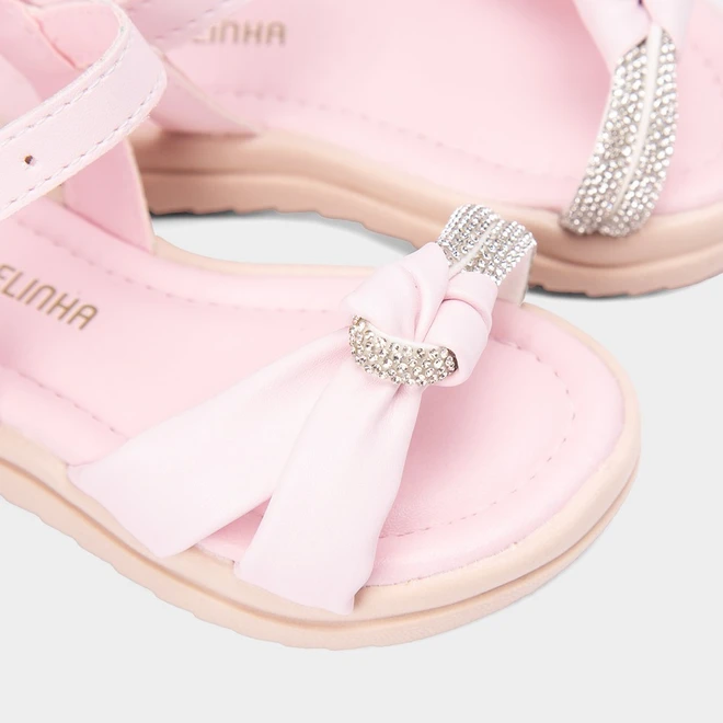 Sandália Bebê Gabrielinha Detalhe Nó Strass Rosa