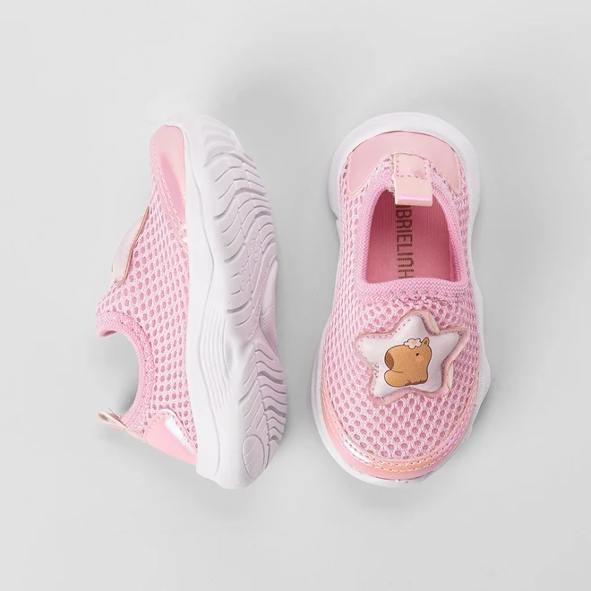 Slip On Bebê Gabrielinha Calce Fácil Detalhe Estrela & Capivara Rosa