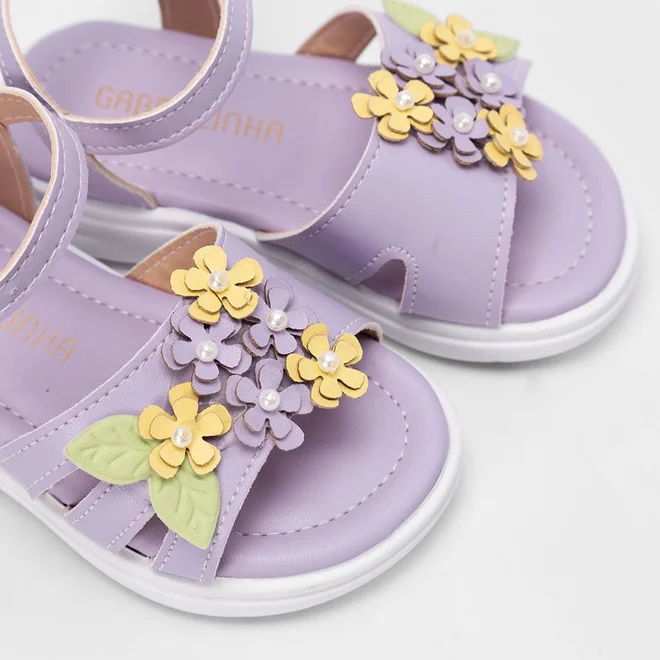 Sandália Bebê Gabrielinha Enfeite Flores Roxo