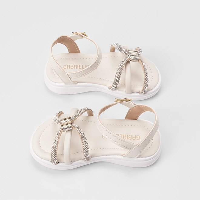 Sandália Bebê Gabrielinha Tiras Strass Off White