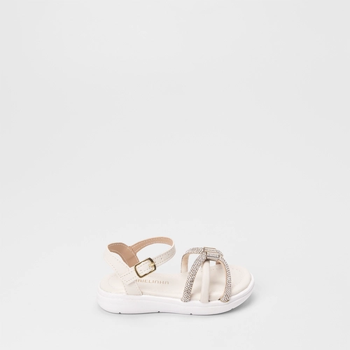 Sandália Bebê Gabrielinha Tiras Strass Off White