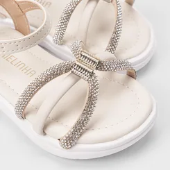 Sandália Bebê Gabrielinha Tiras Strass Off White