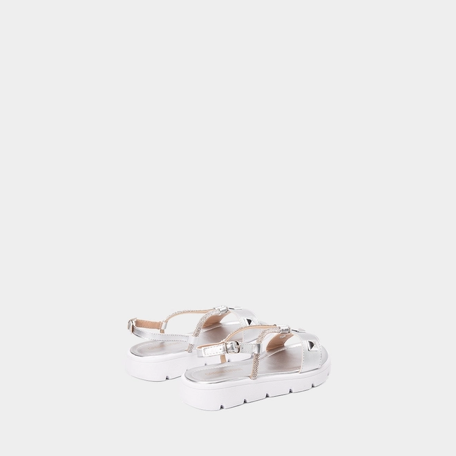 Sandália Infantil Gabrielinha Detalhe Tachas & Strass Metalizado Prata