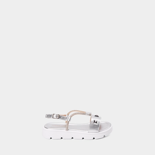 Sandália Infantil Gabrielinha Detalhe Tachas & Strass Metalizado Prata