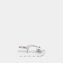 Sandália Infantil Gabrielinha Detalhe Tachas & Strass Metalizado Prata