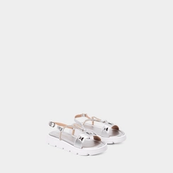 Sandália Infantil Gabrielinha Detalhe Tachas & Strass Metalizado Prata