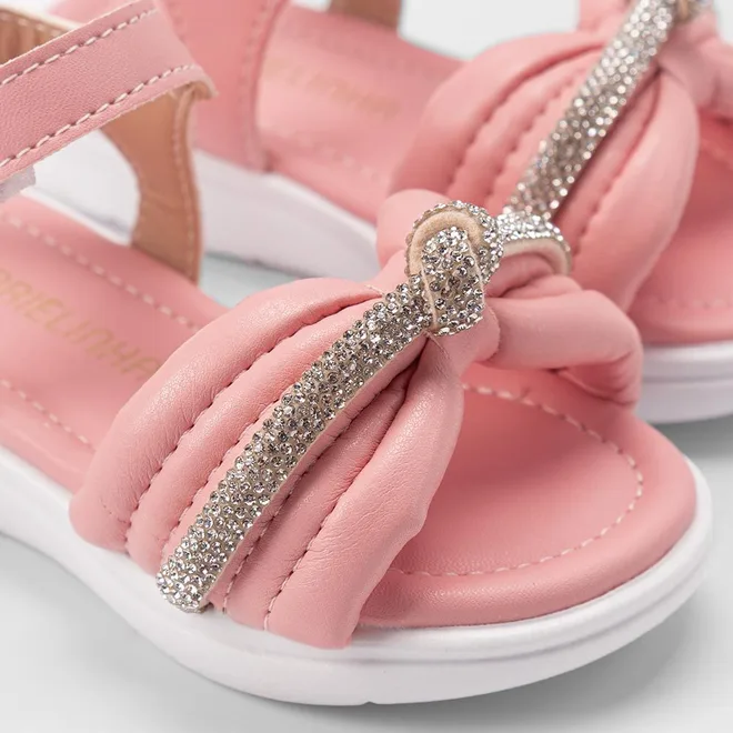 Sandália Bebê Gabrielinha Detalhe Laço & Strass Rosa