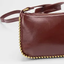 Bolsa Transversal Gabriela Média Detalhe Miçanga Marrom