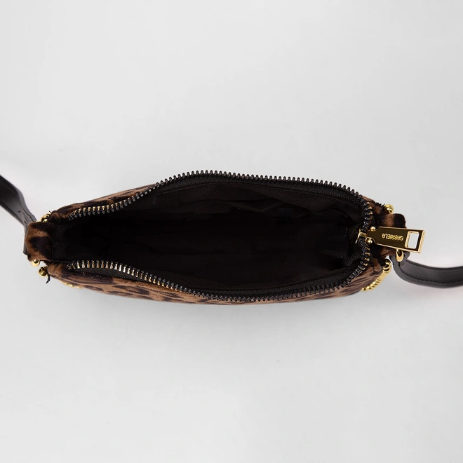 Bolsa Transversal Gabriela Média Detalhe Miçanga Animal Print Onça Marrom