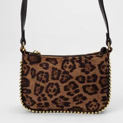 Bolsa Transversal Gabriela Média Detalhe Miçanga Animal Print Onça Marrom