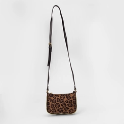 Bolsa Transversal Gabriela Média Detalhe Miçanga Animal Print Onça Marrom